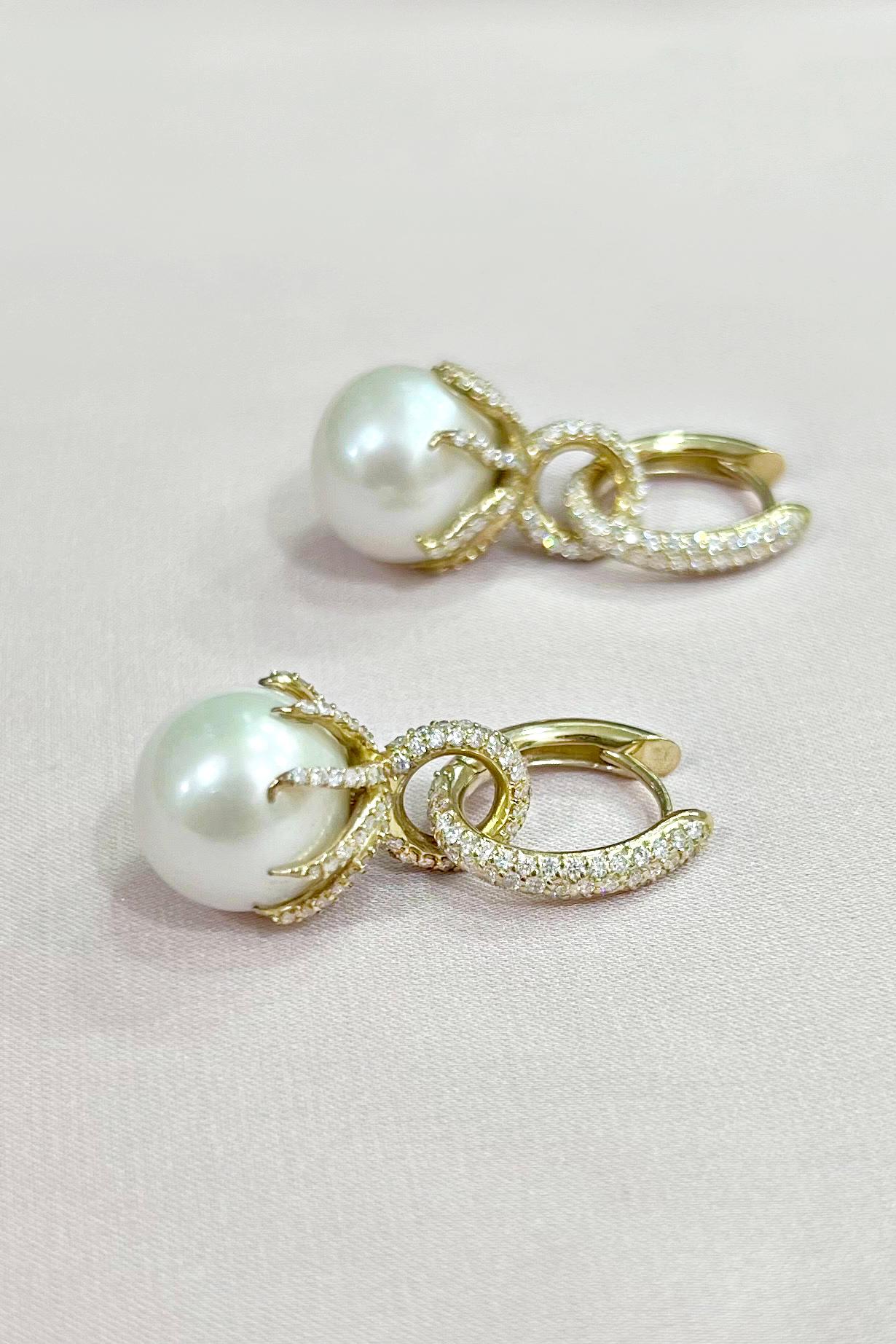 Women's or Men's Eva Stones 1.6 carat diamond octopus dangle drop convertible gold earring hoops For Sale