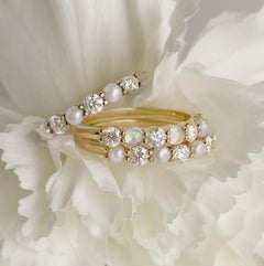 Eva Stones Diamond and Pearl or Rainbow Moonstone cabochon gold ring