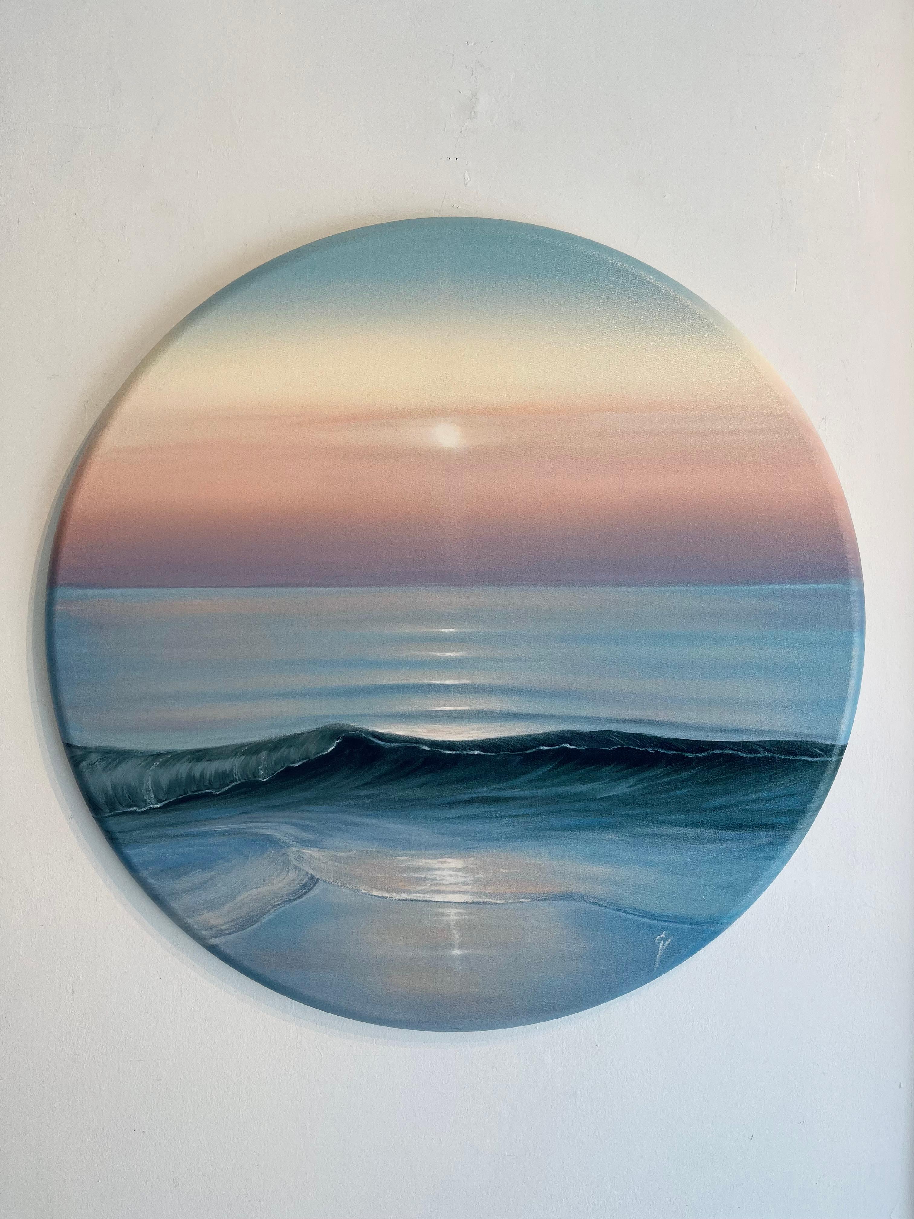 Behind the Veil-origineller Realismus-Sonnenuntergang-Meereslandschaft-Ölgemälde-Zeitgenössische Kunst – Painting von Eva Volf