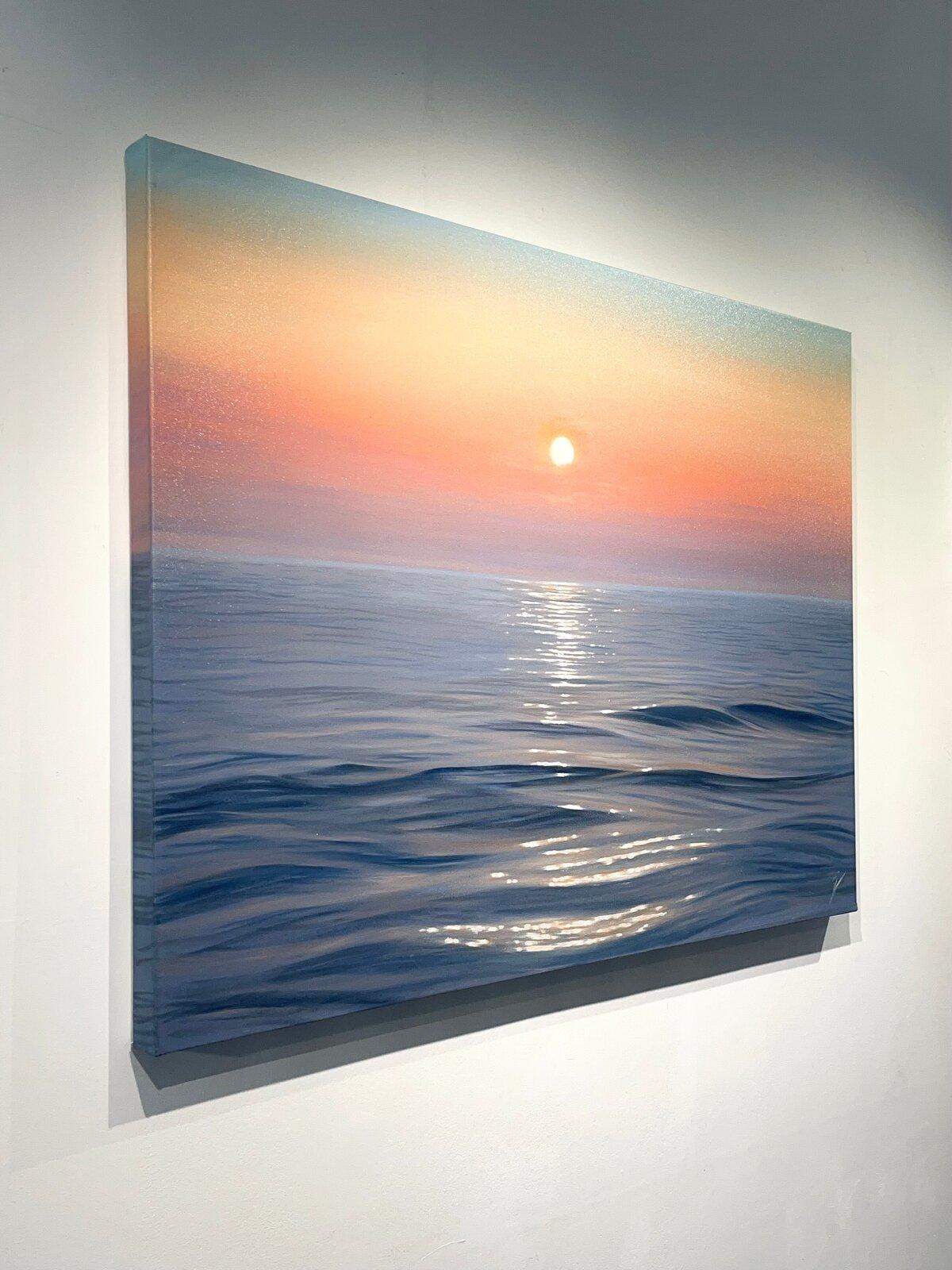Changing Chapters-original seascape sunset oil painting-artwork-contemporary art - Realist Painting by Eva Volf