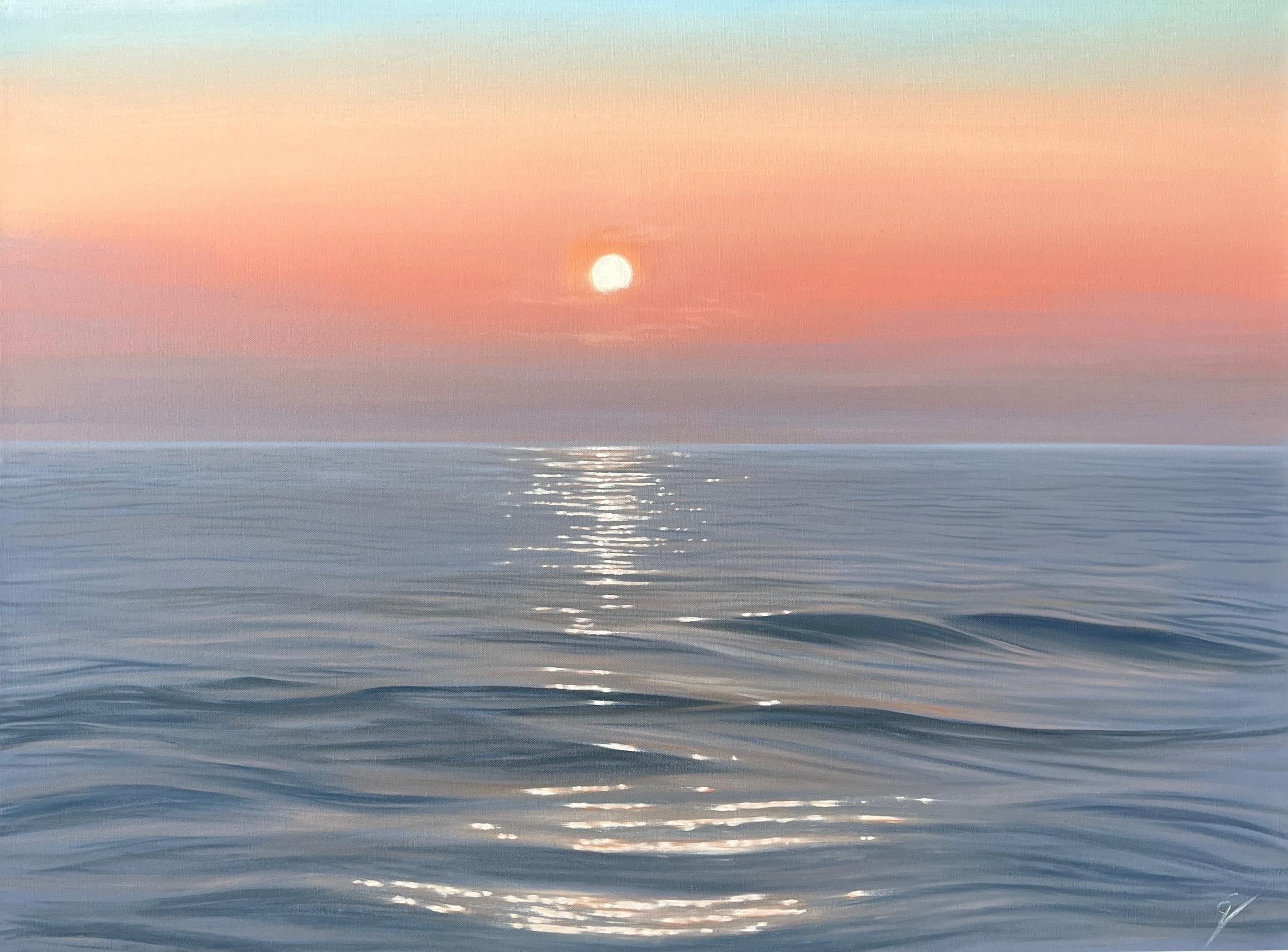 Landscape Painting Eva Volf - Changing Chapters - peinture à l'huile originale d'un paysage marin au coucher du soleil - œuvre d'art - art contemporain