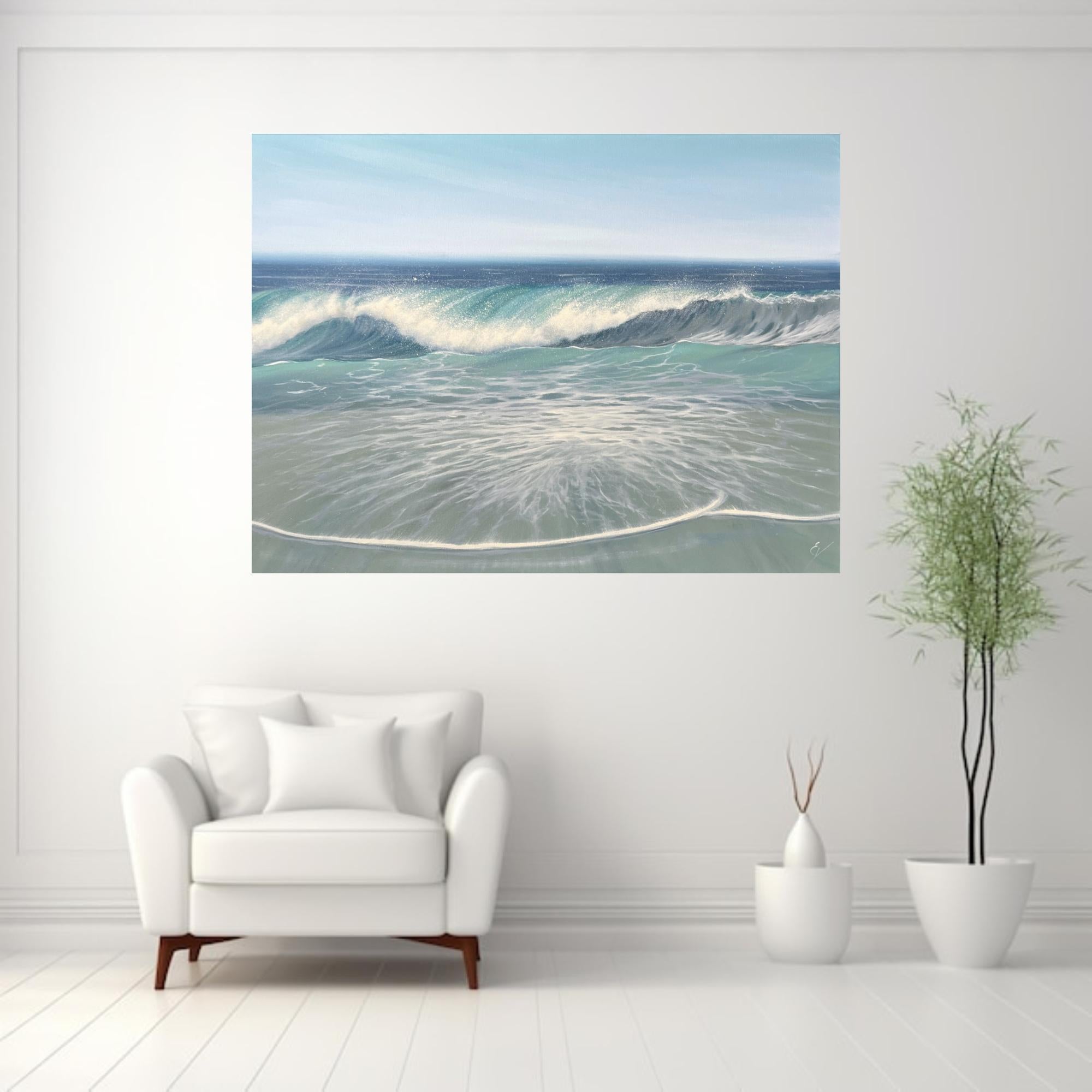 Exhale-ORIGINAL REALISM SEASCAPE Ocean oil painting-contemporary artwork - Realist Painting by Eva Volf