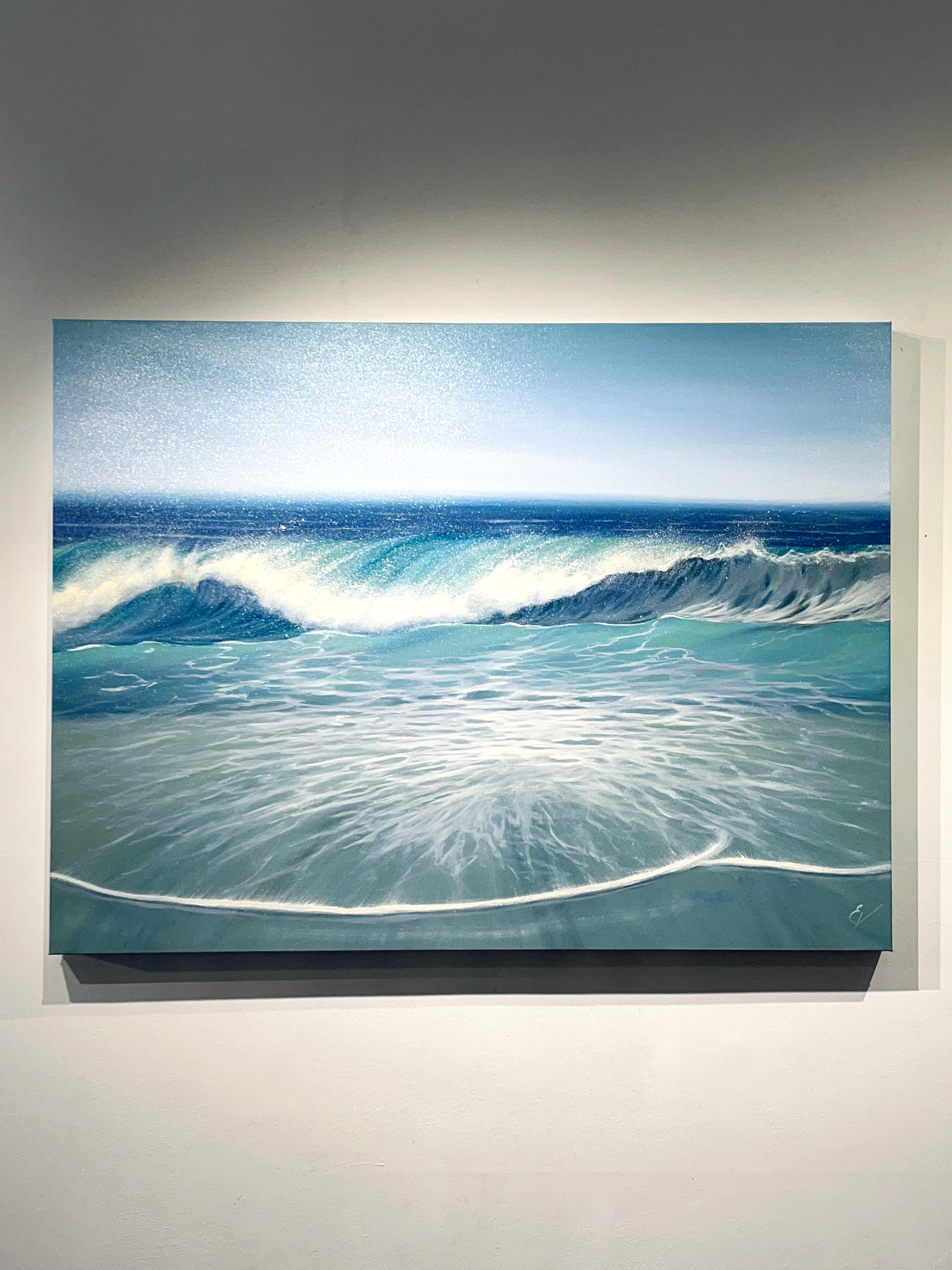 Exhale-ORIGINAL REALISM SEASCAPE Ocean oil painting-contemporary artwork - Gray Figurative Painting by Eva Volf