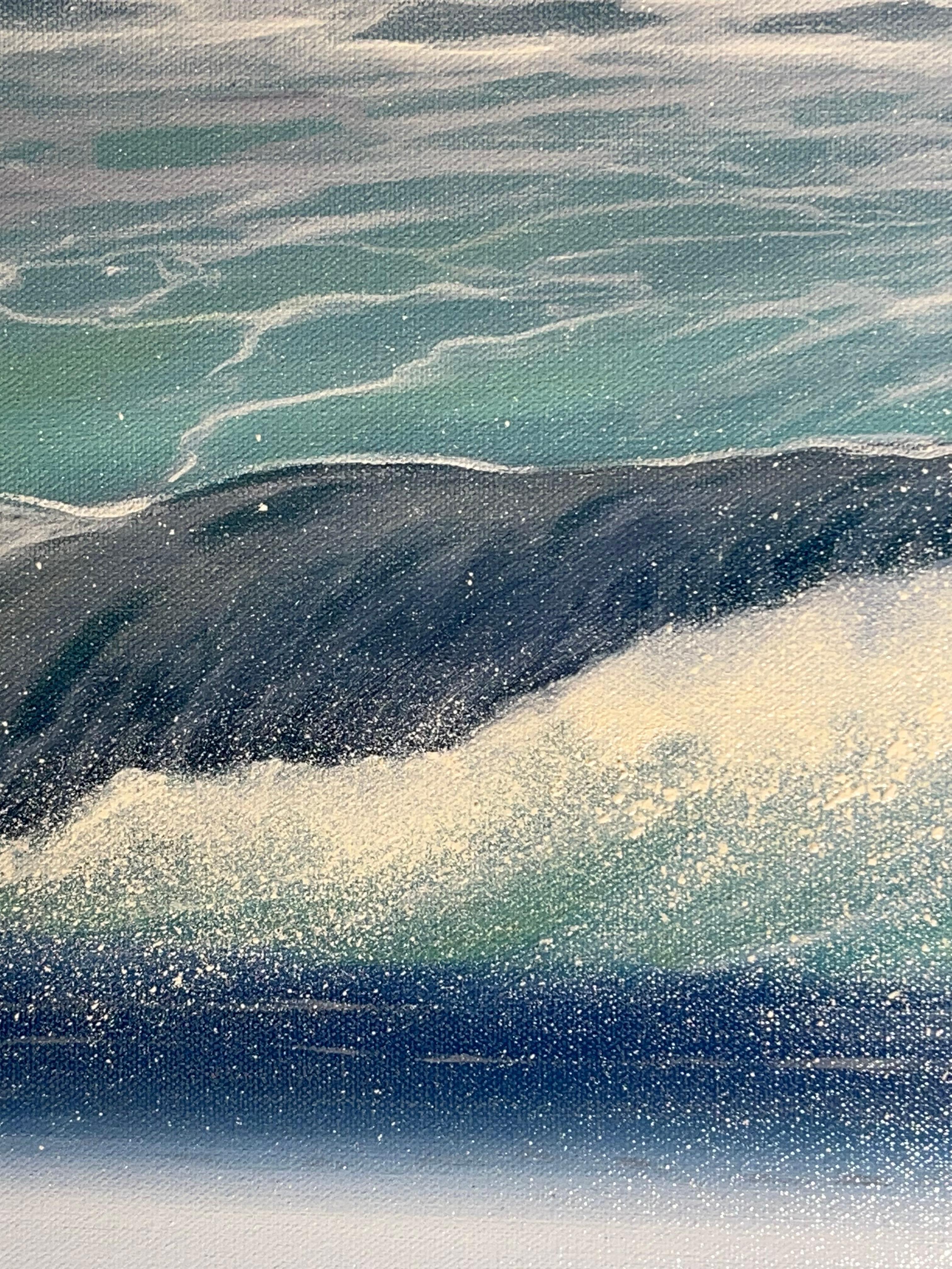 Exhale-ORIGINALE REALISMO MARE Oceano pittura ad olio-opera d'arte contemporanea - Landscape Painting Grigio di Eva Volf
