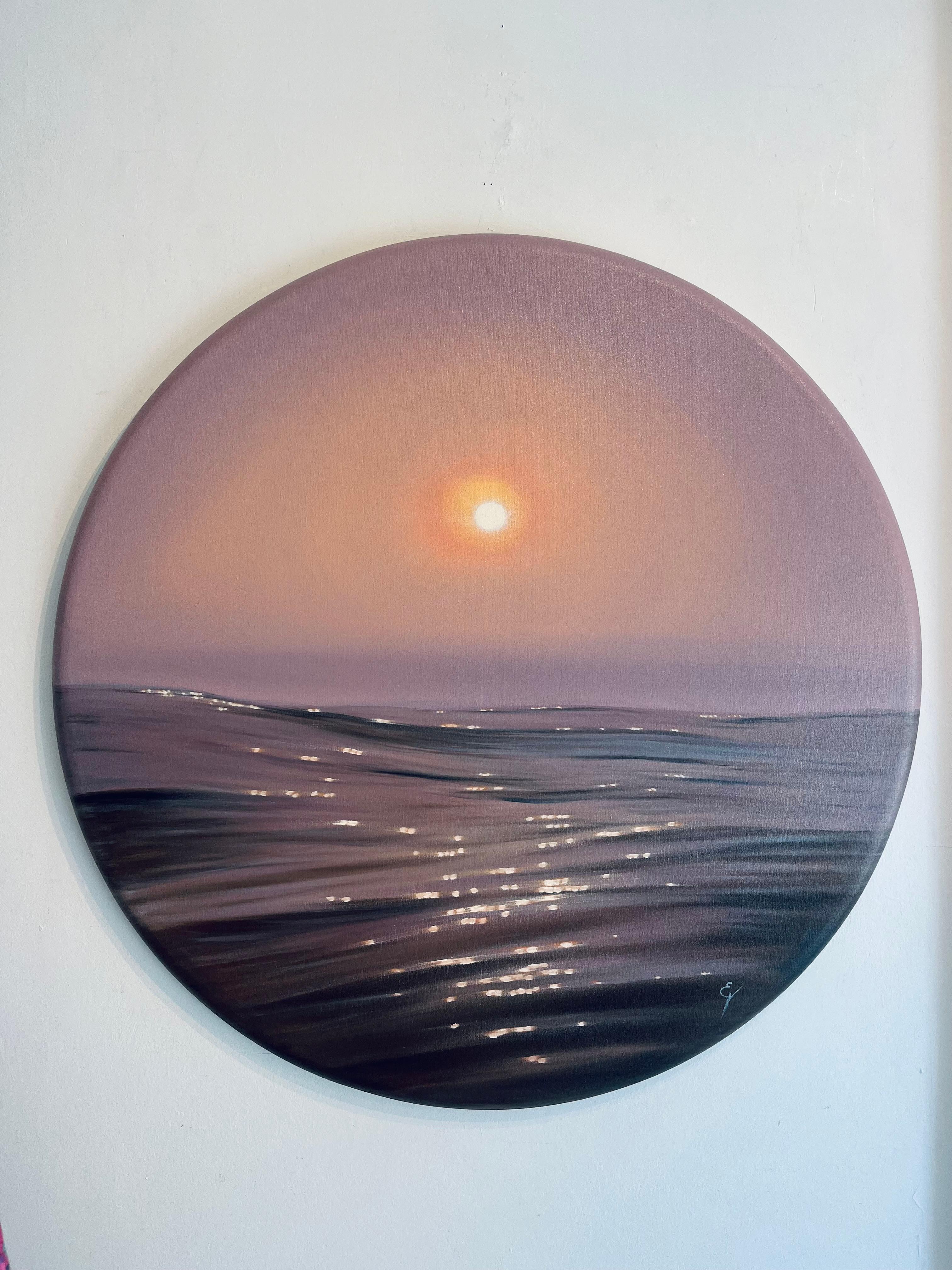 Silken Sunset-original realism sunset seascape oil painting-contemporary art - Realist Painting by Eva Volf