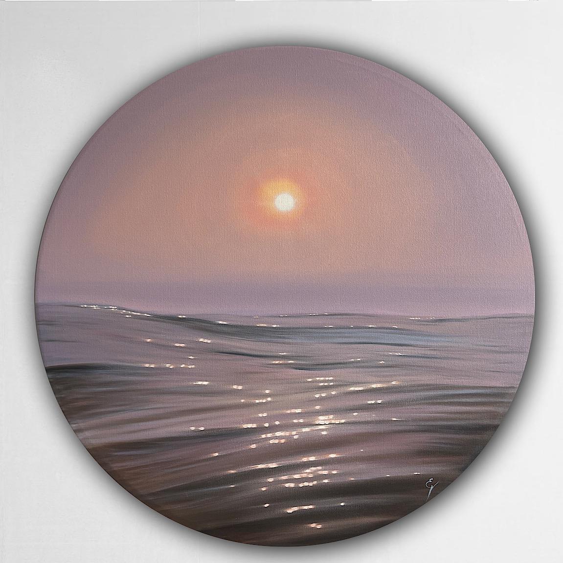 Silken Sunset-original realism sunset seascape oil painting-contemporary art - Painting by Eva Volf