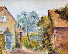 Antique English Oil Painting Old Traditional Cottages & Farmyard Buildings