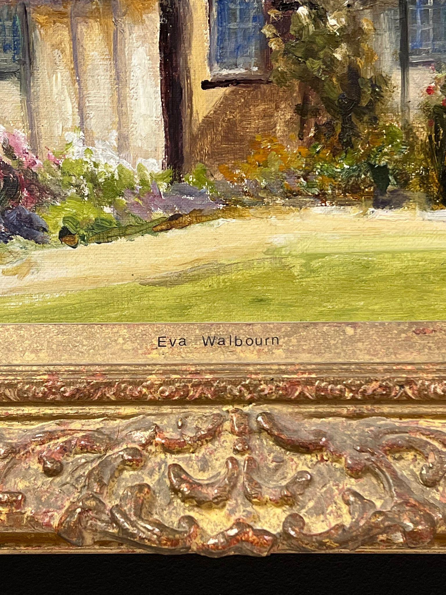Cuadro al óleo inglés antiguo Cabañas de paja y jardines tradicionales Marco fino - Landscape Painting Marrón de Eva Walbourn