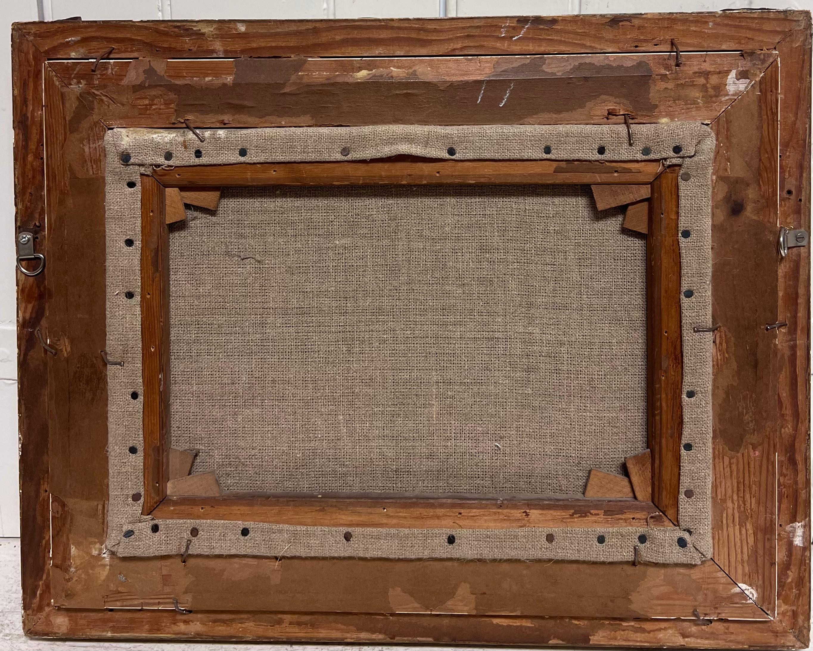 Charmante viktorianische signiert Ölgemälde Reetdachhaus Hollyhocks Garten im Angebot 5