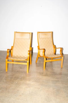 Eva Sessel aus gewebtem Leinen und Bugholz von Bruno Mathsson