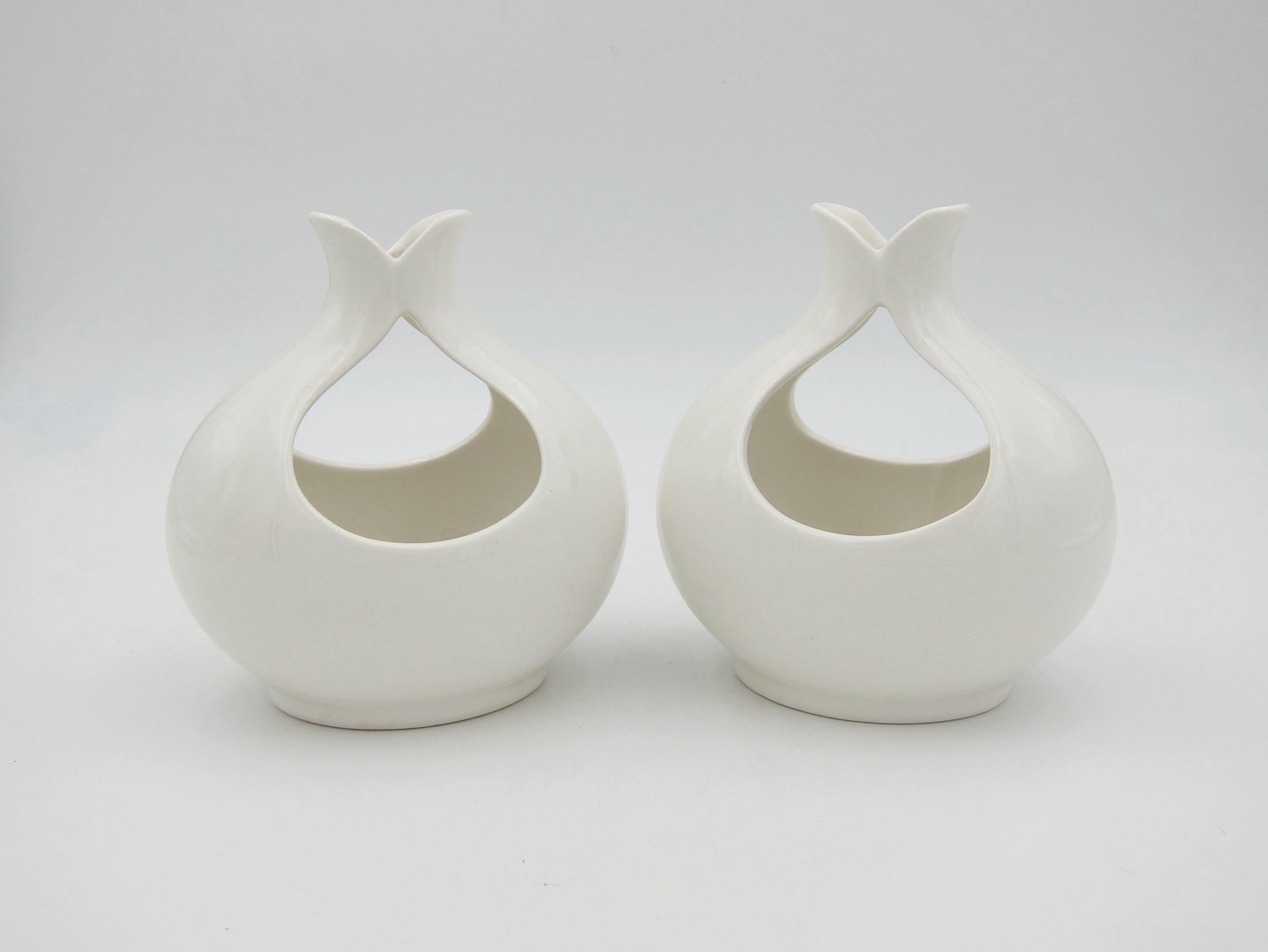 American Eva Zeisel Tomorrow's Classic White Mid-Century Candle Holders for Hallcraft
