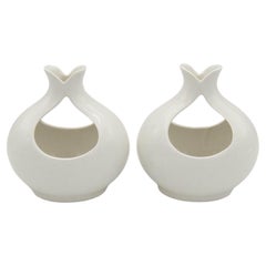 Eva Zeisel Tomorrow's Classic White Mid-Century Candle Holders for Hallcraft
