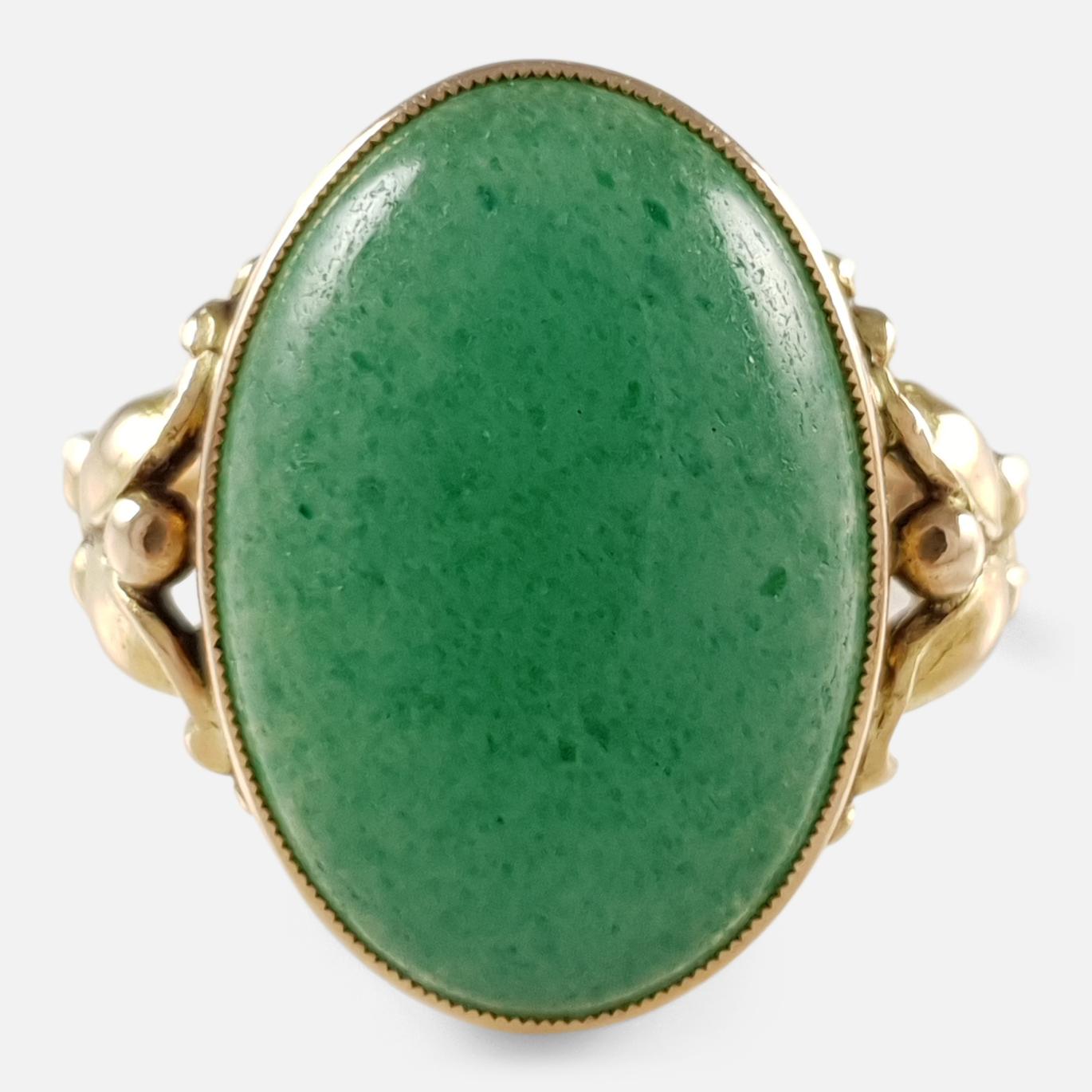 Evald Nielsen Danish Skønvirke 18 Karat Yellow Gold Aventurine Ring, circa 1920s 5