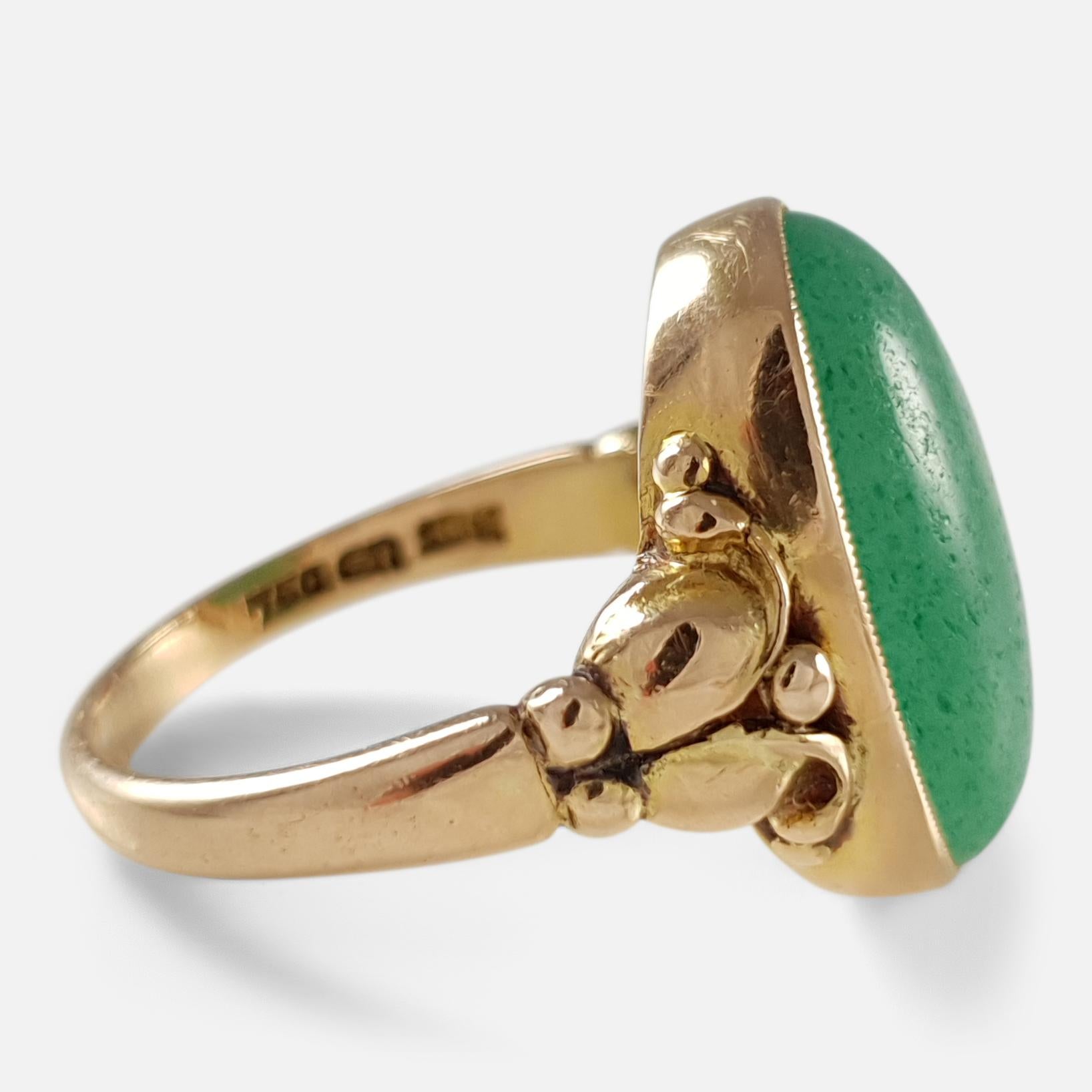 Art Nouveau Evald Nielsen Danish Skønvirke 18 Karat Yellow Gold Aventurine Ring, circa 1920s