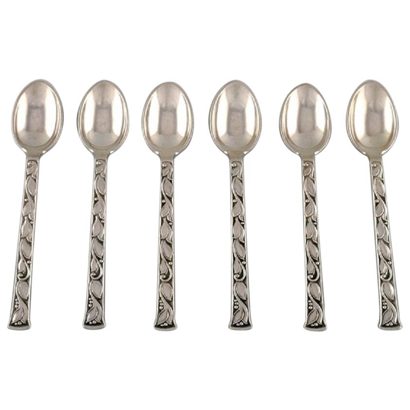 Evald Nielsen No. 30 'Leaf Pattern', Set at Six Tea Spoons in Sterling Silver
