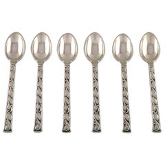 Evald Nielsen No. 30 'Leaf Pattern', Set at Six Tea Spoons in Sterling Silver