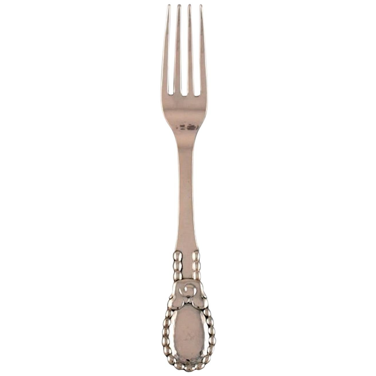 Evald Nielsen Number 13 Dinner Fork in Hammered Silver, 1920's For Sale
