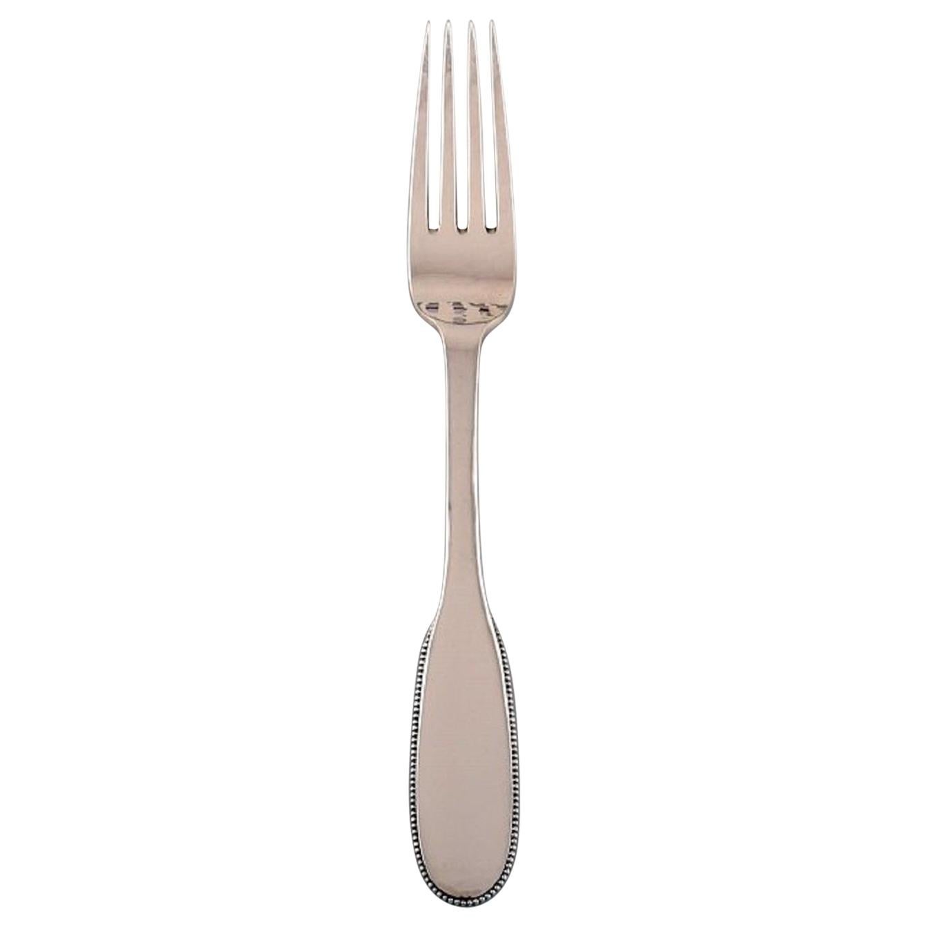 Evald Nielsen Number 14 Dinner Fork in Hammered Silver, 1920s, 9 Forks Available For Sale