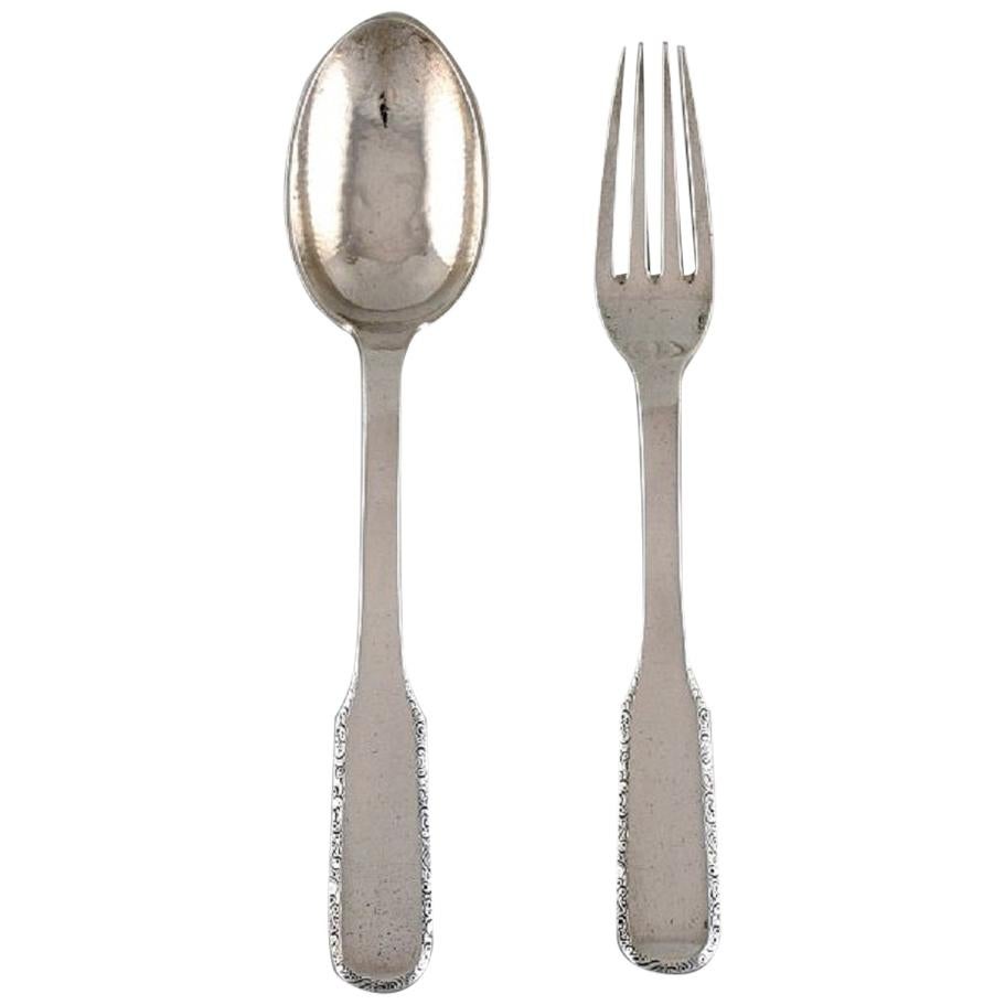 Evald Nielsen Number 25 Dinner Fork and Tablespoon in Silver, 1920s