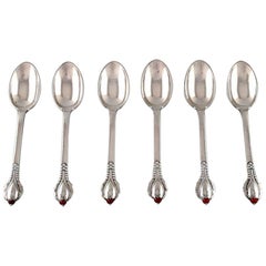 Antique Evald Nielsen Number 3 Coffee Spoon, 6 Coffee Spoons in Hammered Silver