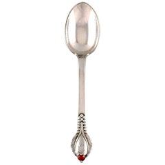 Antique Evald Nielsen Number 3, Dinner / Soup Spoon in Hammered Silver, 5 Pieces