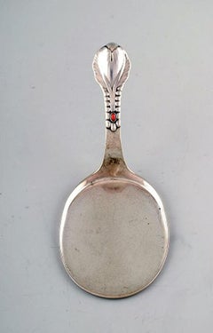 Evald Nielsen Number 3, Full Silver Serving Spade with Cabochon Coral Bead