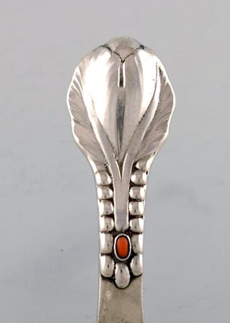 Art Nouveau Evald Nielsen Number 3, Full Silver Serving Spade with Cabochon Coral Bead