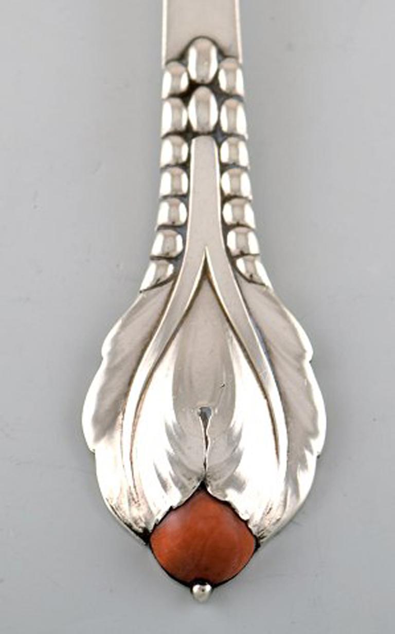 Art Nouveau Evald Nielsen number 3, meat fork in hammered sterling silver