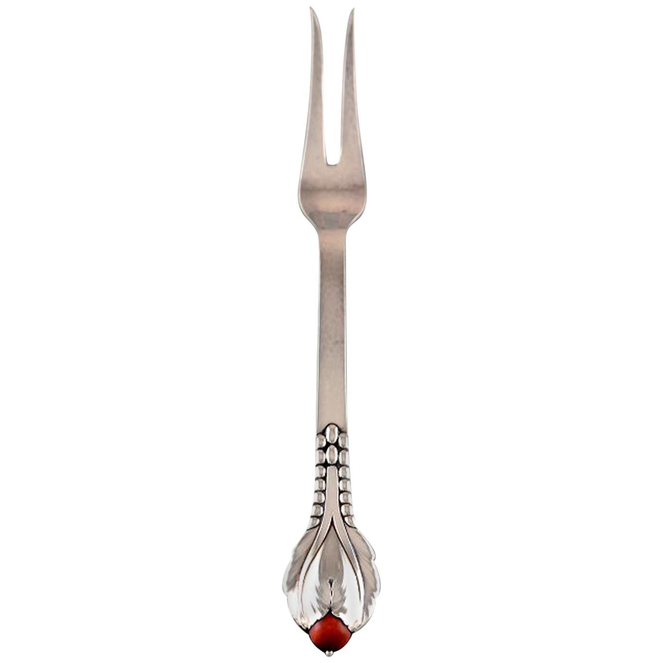 Evald Nielsen number 3, meat fork in hammered sterling silver