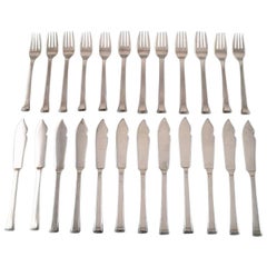 Evald Nielsen Number 32 Fish Cutlery in Silver, Complete Service for 12 Pieces