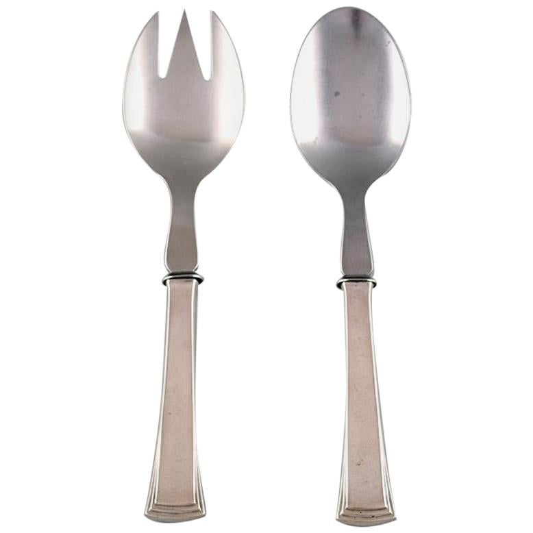 Evald Nielsen Number 32 Salad Set in Silver and Stainless Steel For Sale