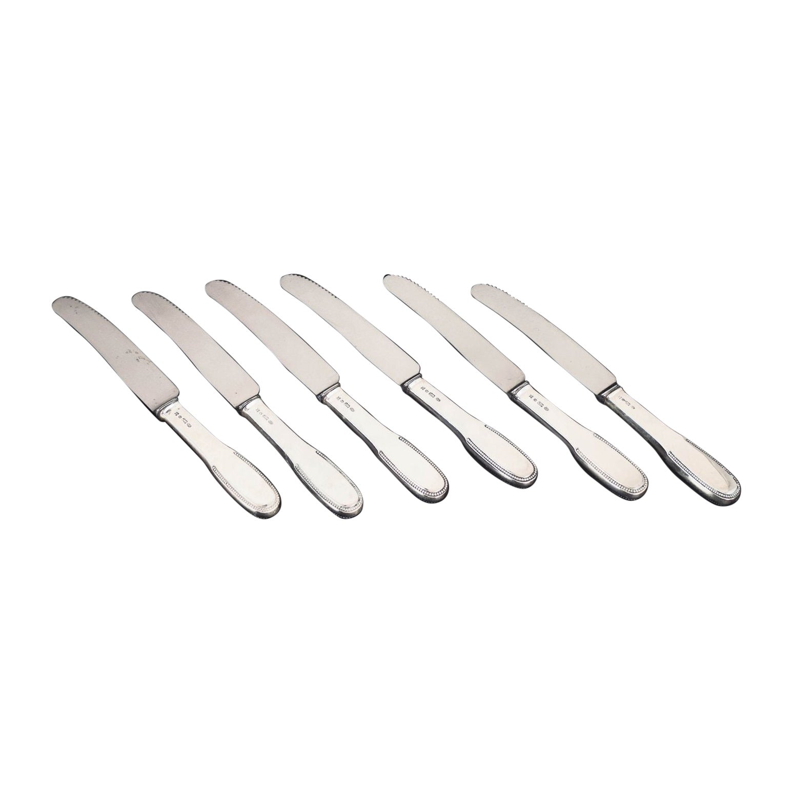 Evald Nielsen. Set of six dinner knives in silver and stainless steel, 1930s