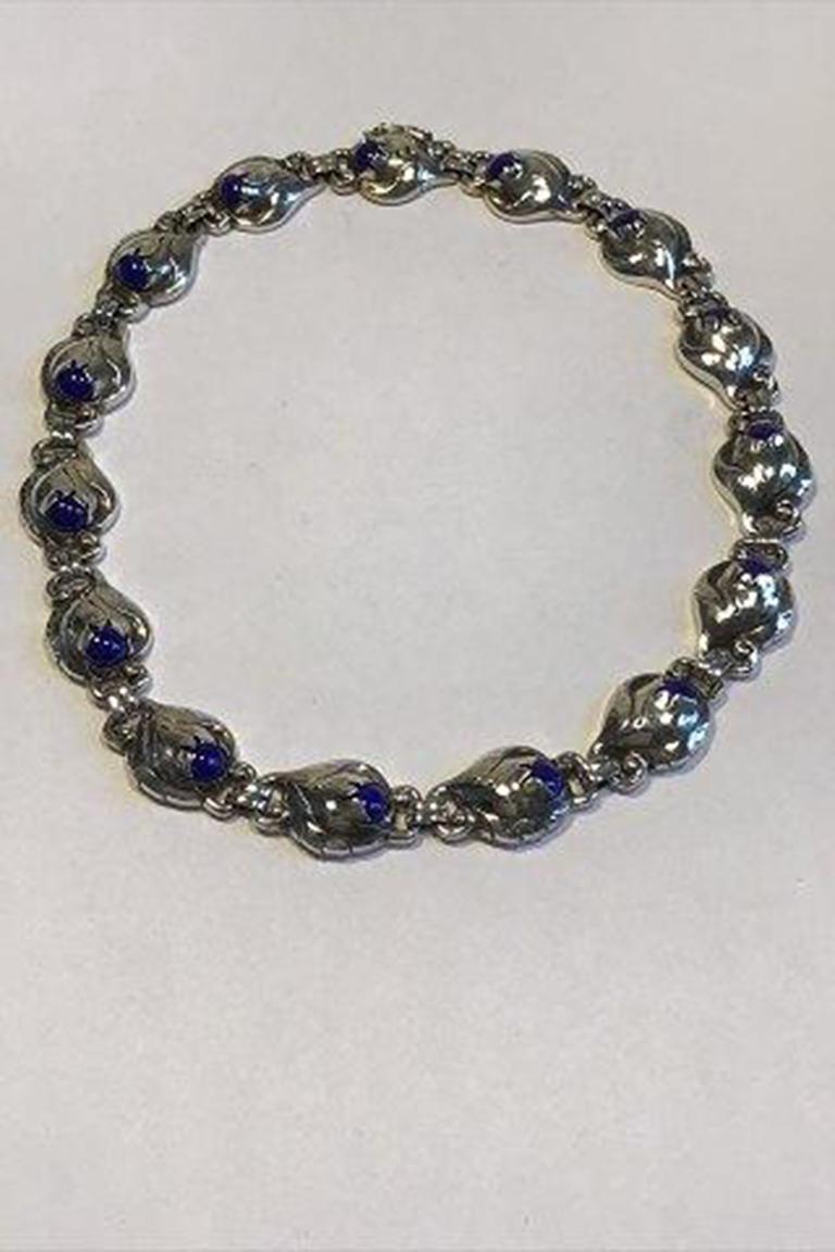 Evald Nielsen Sterling Silver Necklace with Lapis In Good Condition For Sale In Copenhagen, DK