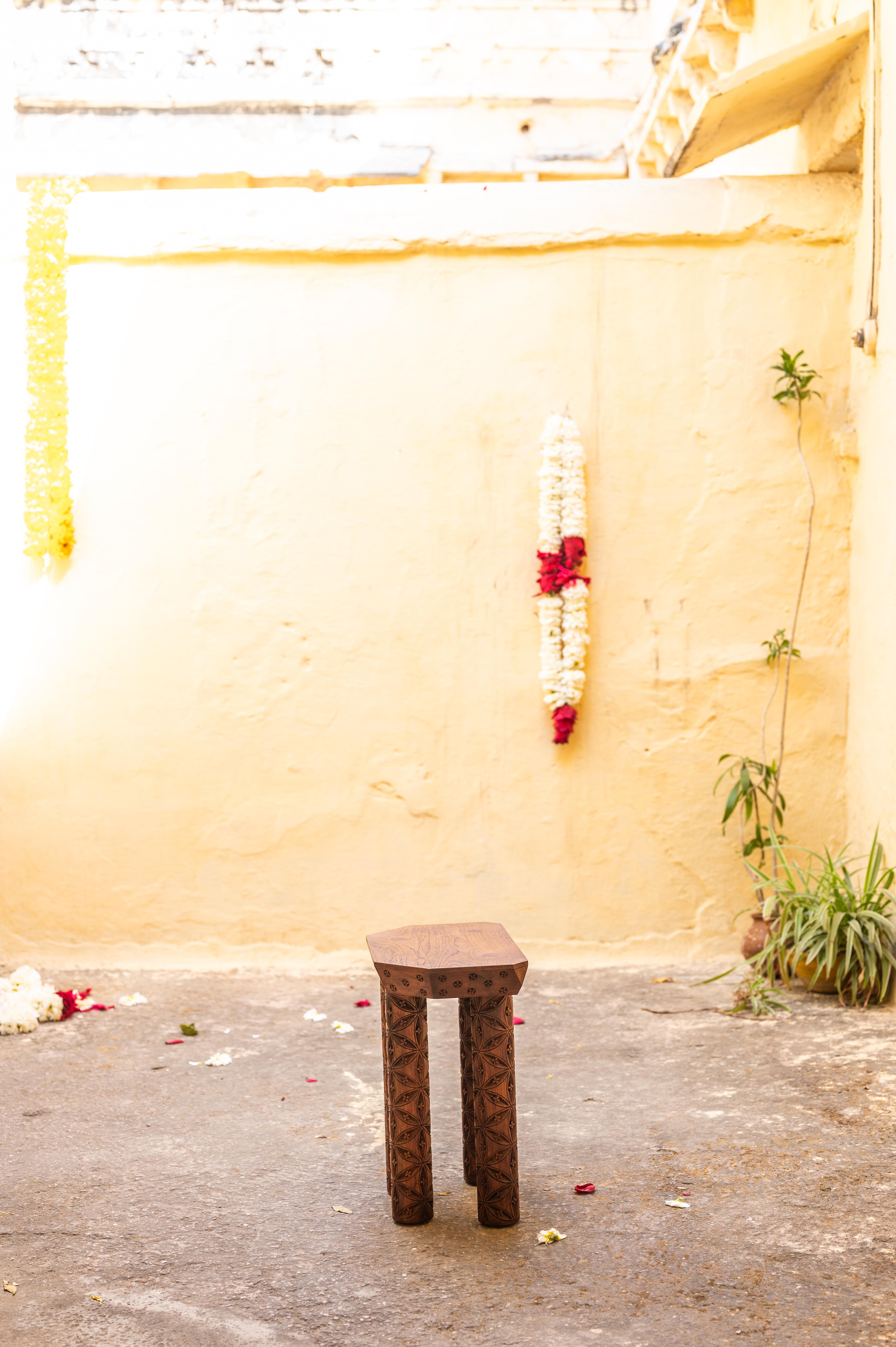 Indian Evam Stool in Oiled Teak by Evam For Sale