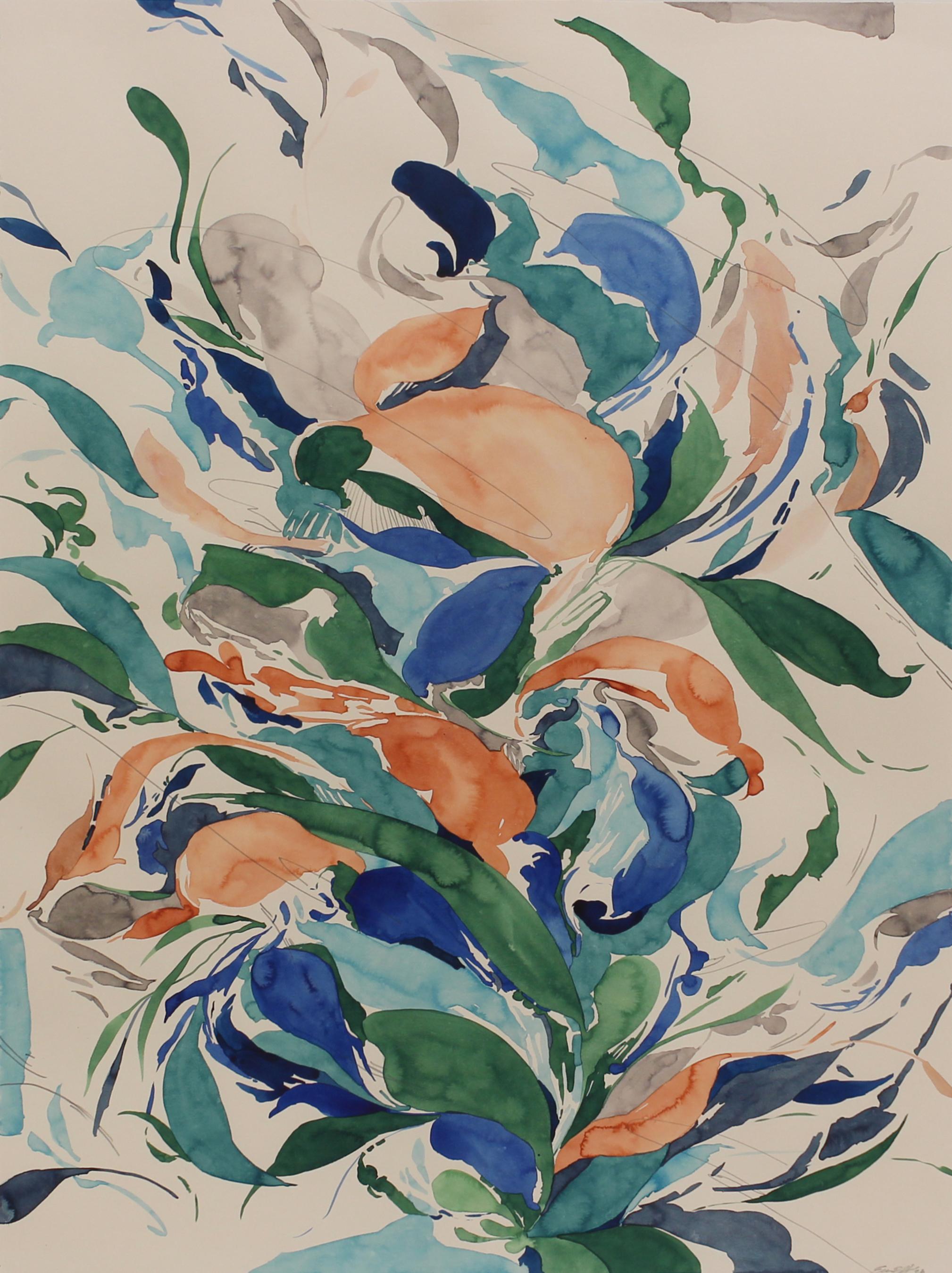 „Backyard Jungle“ – farbenfrohes abstraktes Werk auf Papier – Expressionismus – Blumenmuster – Painting von Evan Blackwell-Helgeson