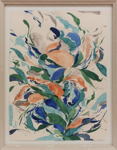 „Backyard Jungle“ – farbenfrohes abstraktes Werk auf Papier – Expressionismus – Blumenmuster