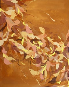 "Resplandor dorado" - pintura abstracta de colores - naturaleza - floral - fluido - naranja