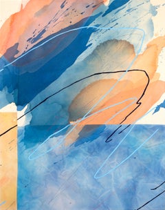 „Horizon“ – farbenfrohes abstraktes Gemälde – Steppdecke – fließende Leinwand