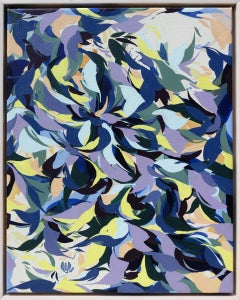 "Limelight" - abstract, lime green, purple, nature-based, flowing