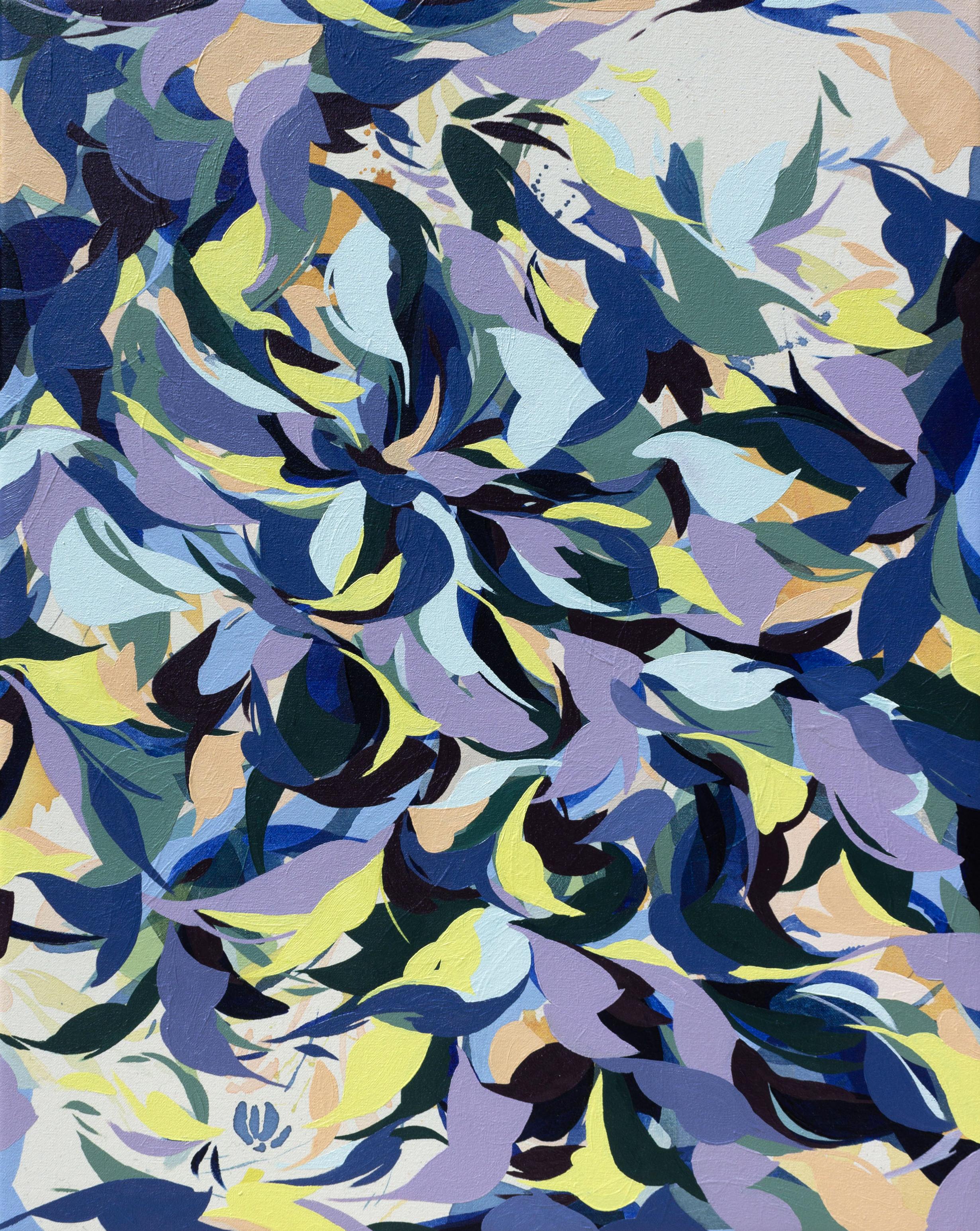 Evan Blackwell-Helgeson Abstract Painting - "Limelight" - abstract, lime green, purple, nature-based, flowing