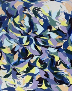 "Limelight" - abstract, lime green, purple, nature-based, flowing