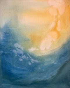 "Huellas del Ayer" - abstracto, amarillo, azul, basado en la naturaleza, fluido