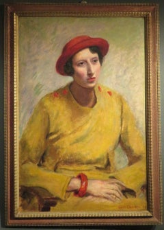 Britisches Mid-Century-Modern-Porträt einer Dame, Ölgemälde