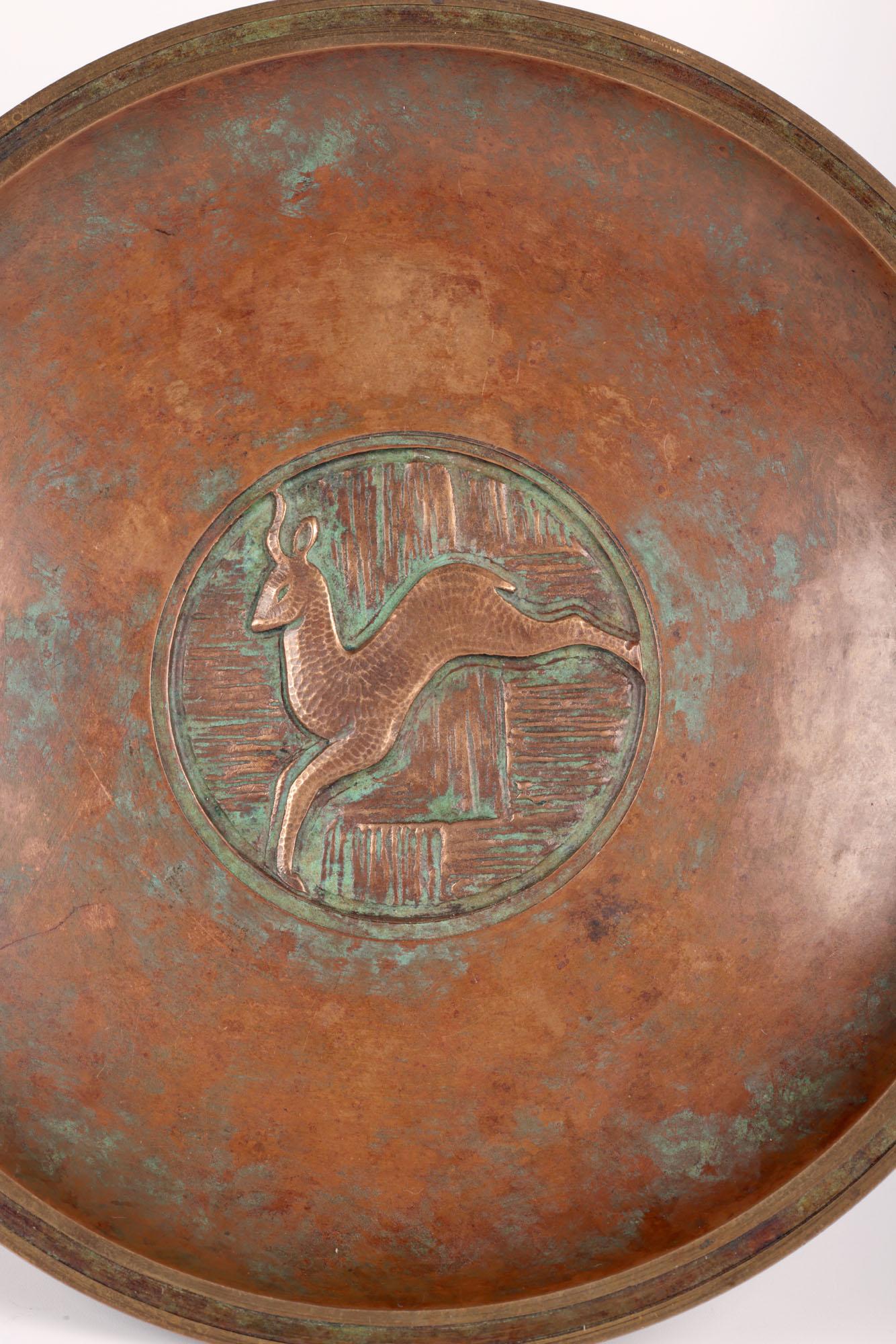 Hand-Crafted Evan Jensen Danish Art Deco Bronze Dish with Deer For Sale
