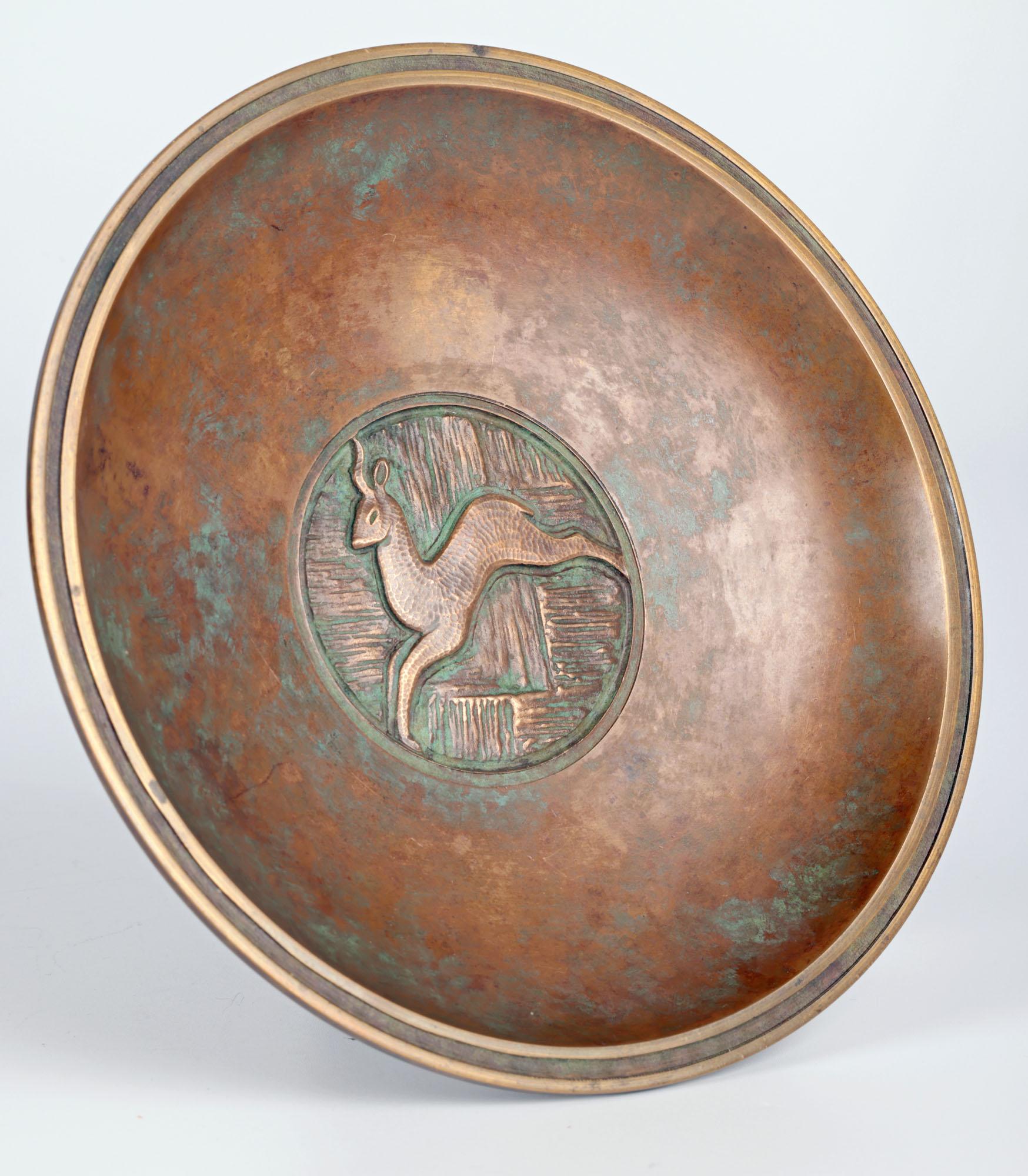 Evan Jensen Danish Art Deco Bronze Dish with Deer For Sale 1