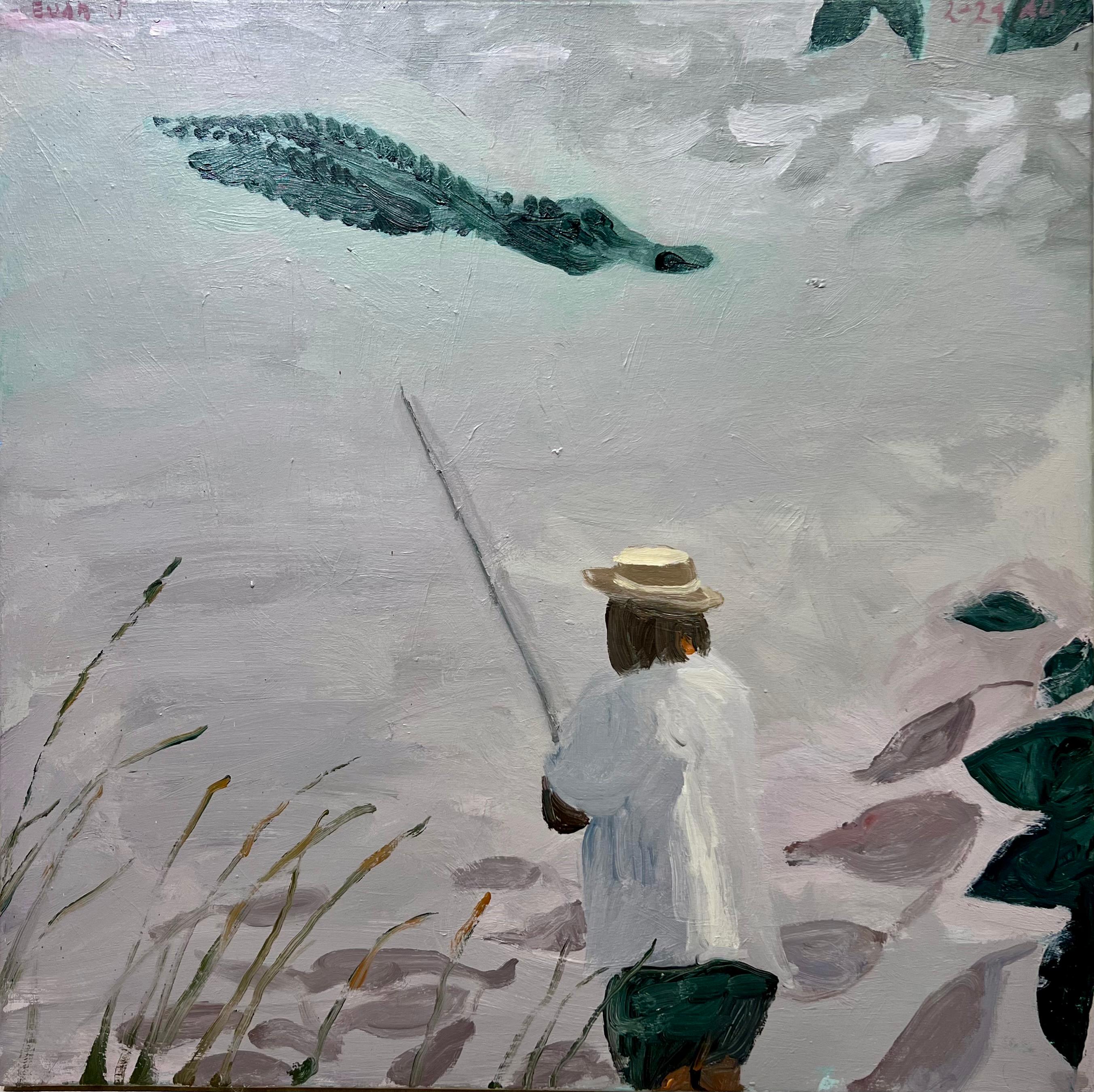 Landscape Painting de Evan Jones - Estanque de pesca