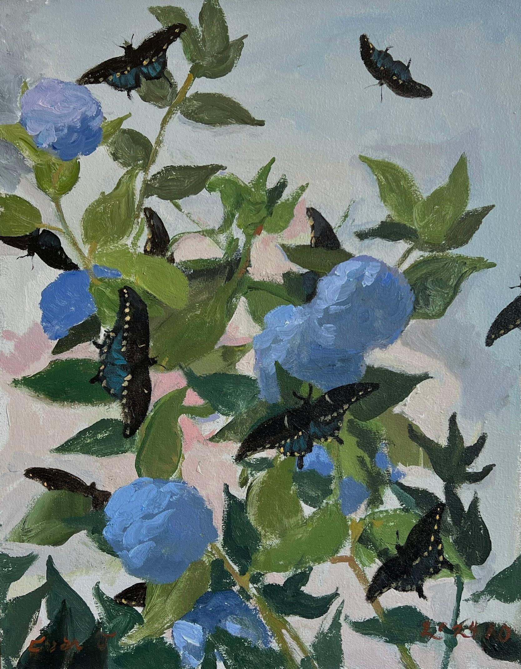 Landscape Painting di Evan Jones - Hydrandgeas e code di rondine