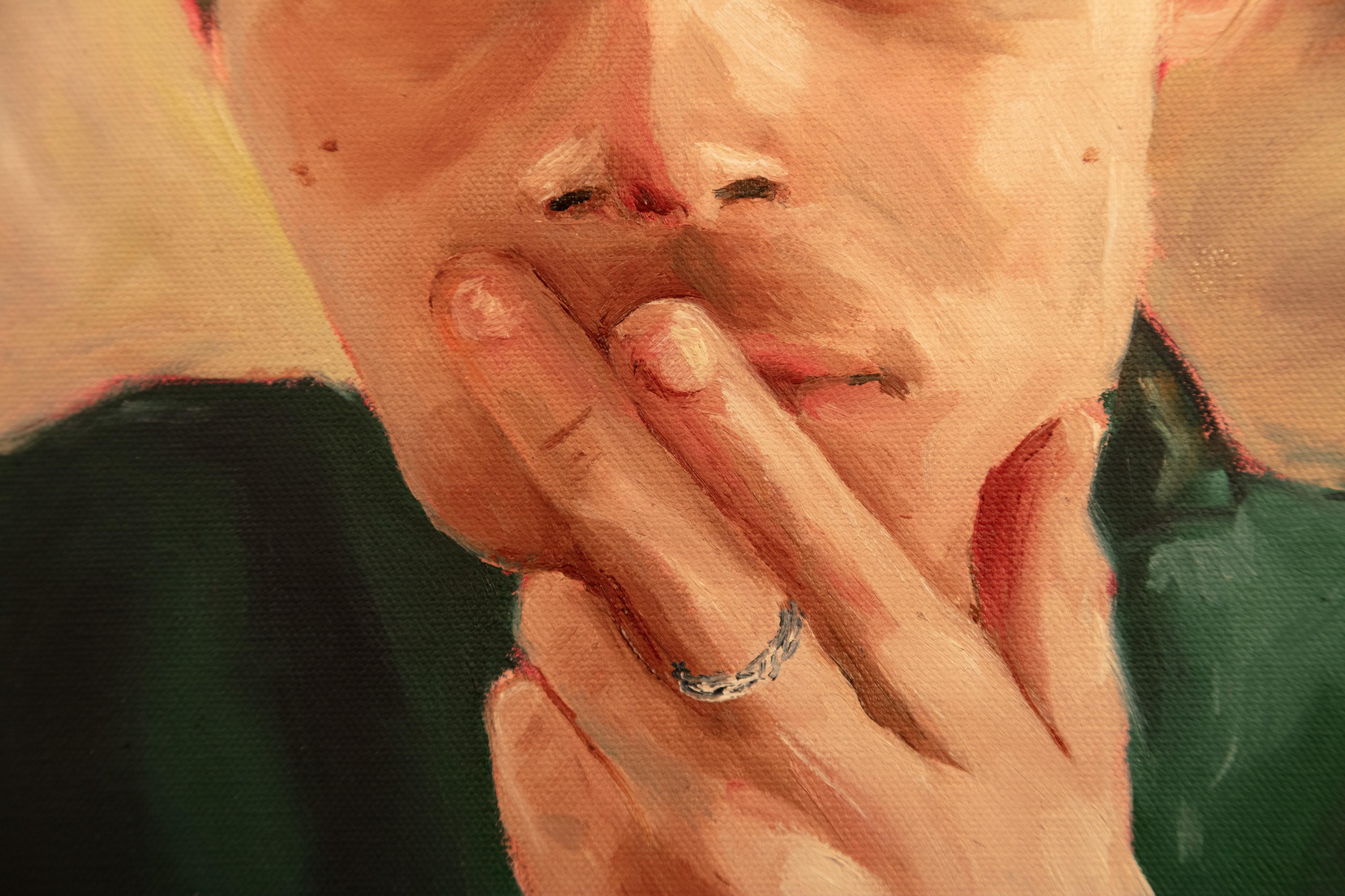 Nachdenklich (Self-Portrait im grünen Pullover) im Angebot 1