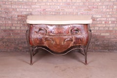 Evan Lewis Modern French Louis XV Marble Top Copper Bombe Chest