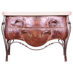 Used Evan Lewis Modern French Louis XV Marble Top Copper Bombe Chest